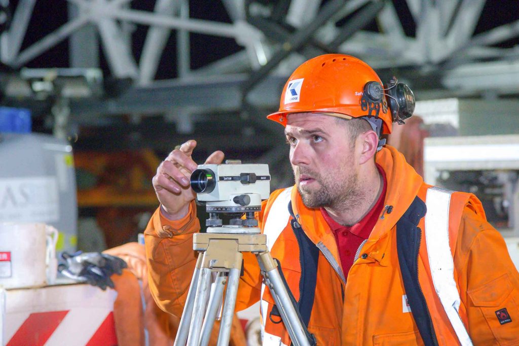 Construction Operator using a theodolite and leveller. 