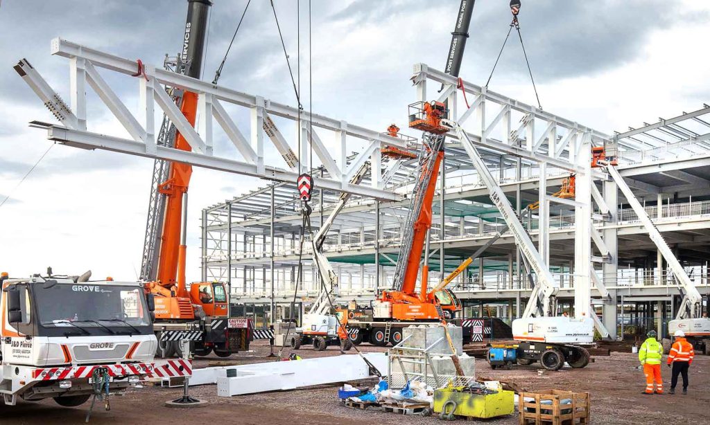 RAF Lossiemouth Boeing hangar steel structural photography construction cranes